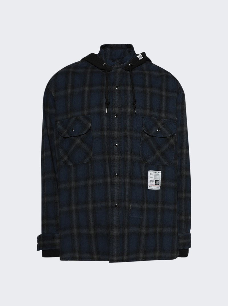 Plaid Hoodie Long Sleeve Shirt Blue 1