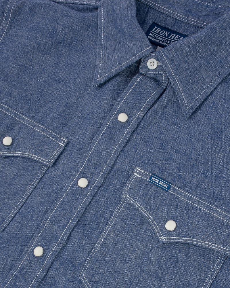 IHSH-13-BLU 10OZ SELVEDGE CHAMBRAY SINGLE YOKE WESTERN SHIRT - BLUE 15