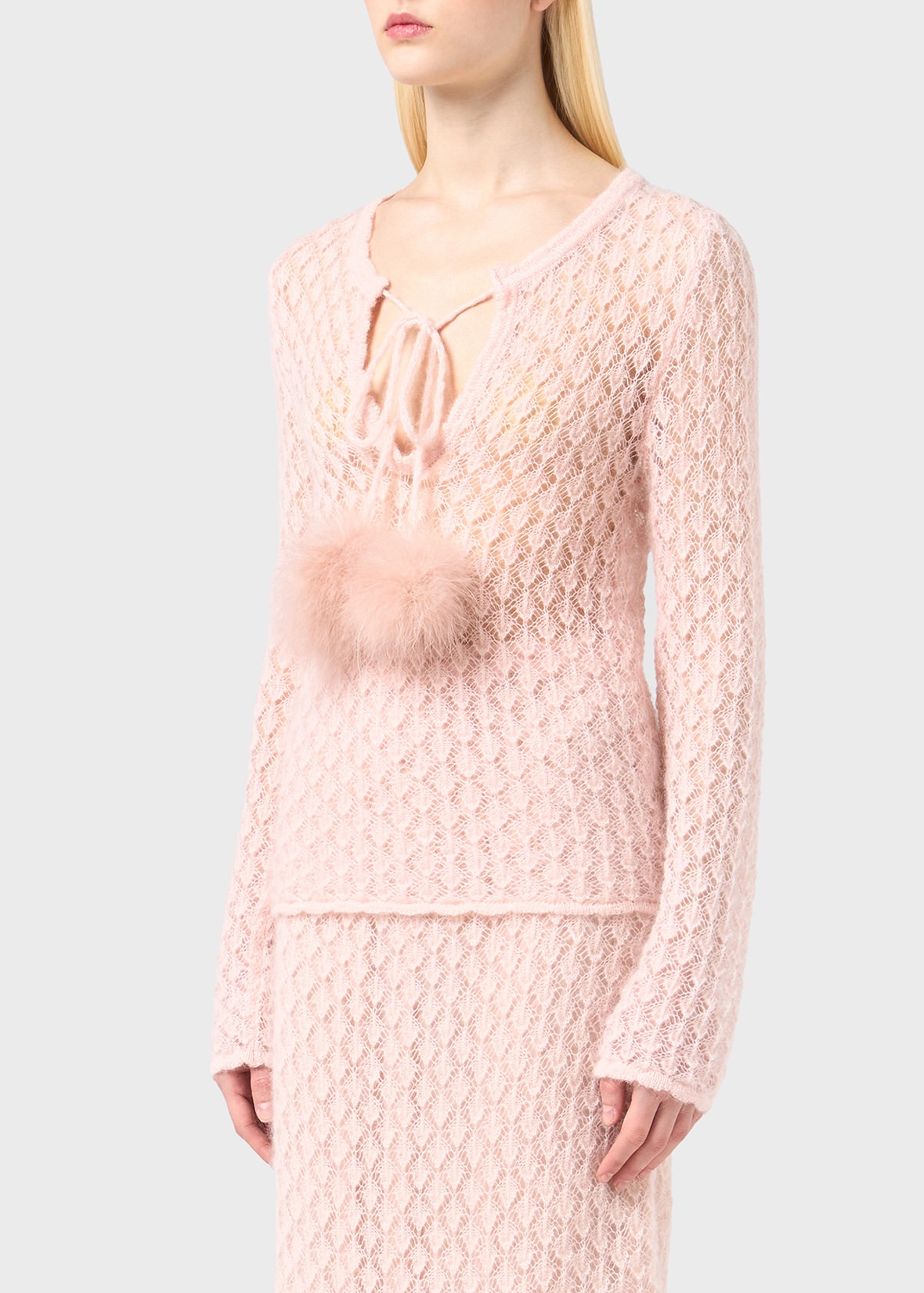 LACE KNIT SWEATER WITH MARABOU POM-POMS - 5