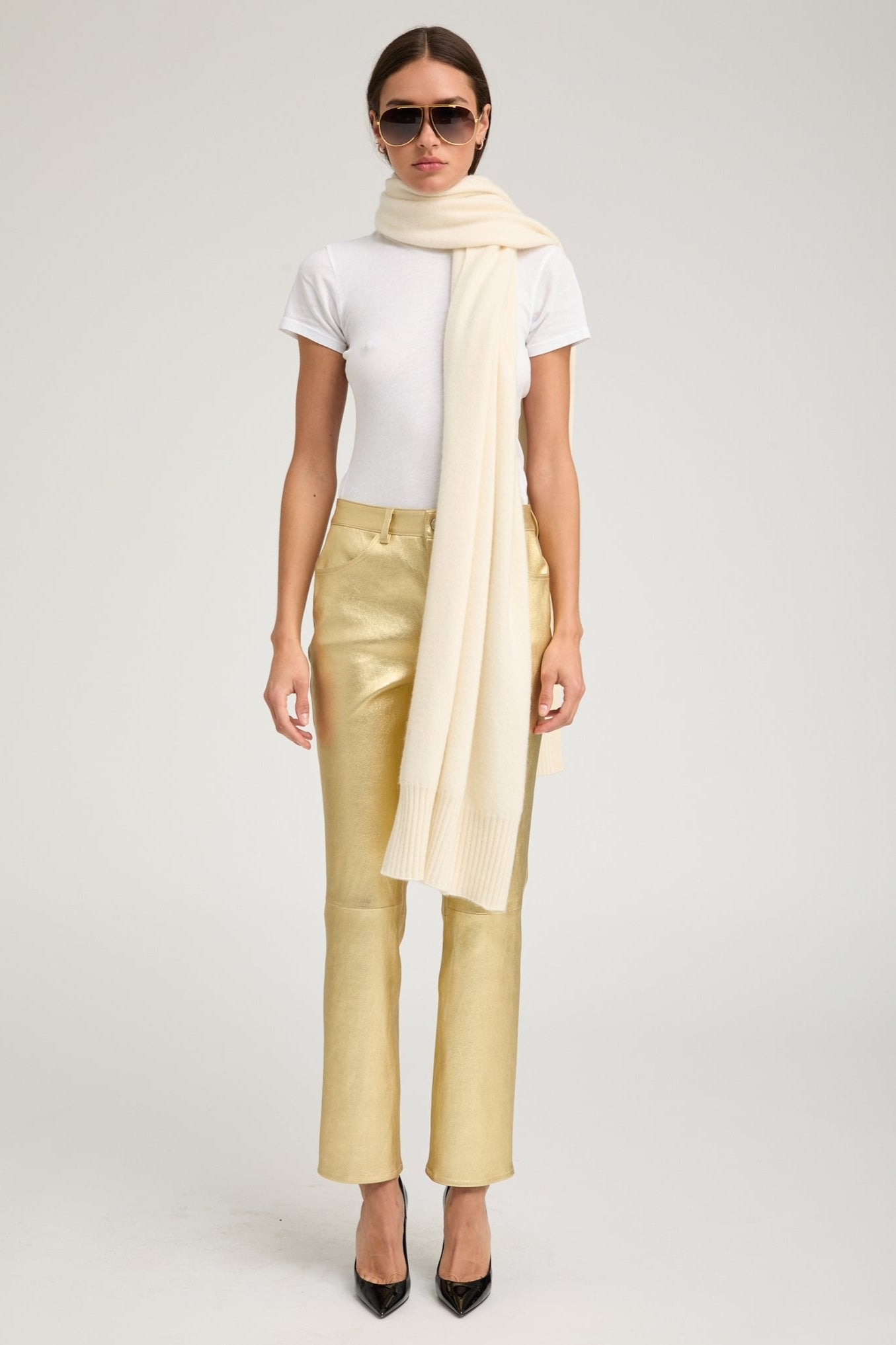 METALLIC GOLD LEATHER 5 POCKET ANKLE SLIM STRAIGHT - 5