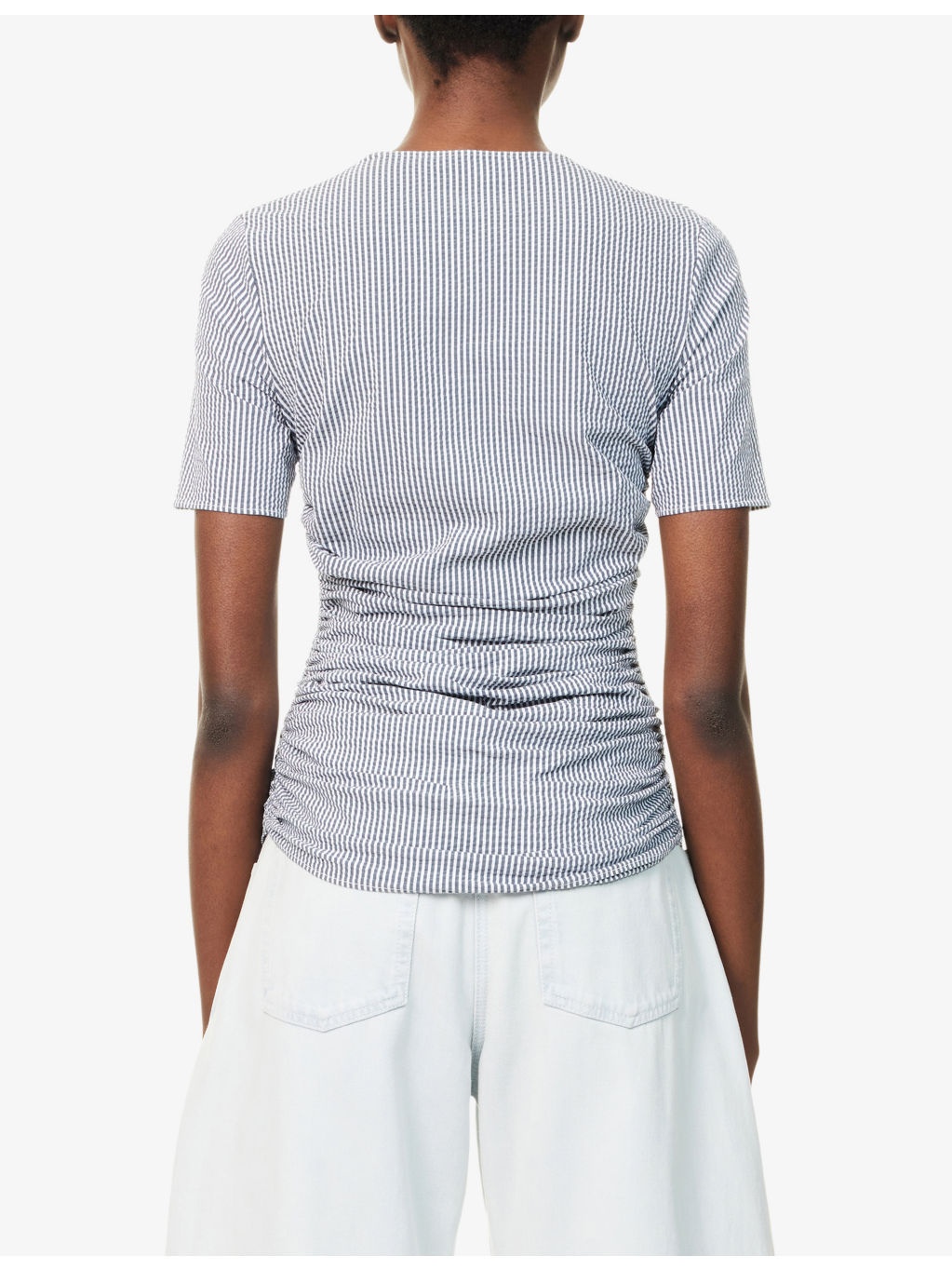 Pleated Striped Stretch-Woven T-Shirt - 4