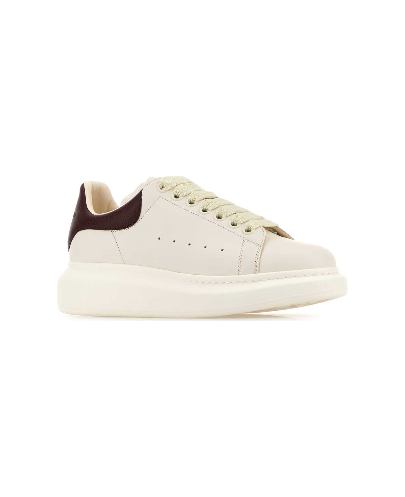 White Leather Sneakers With Orange Leather Heel - 2