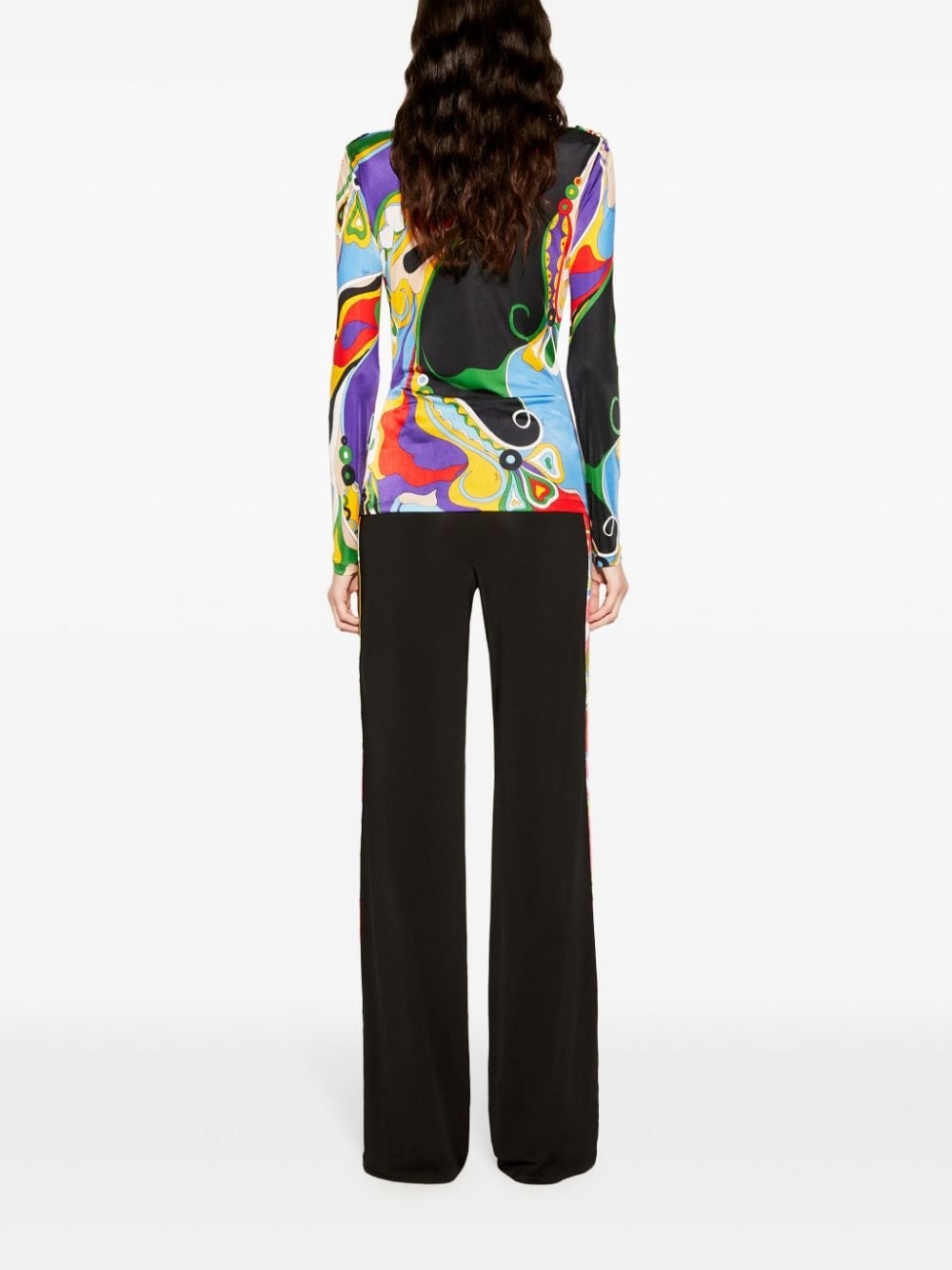 abstract-print trim trousers - 4