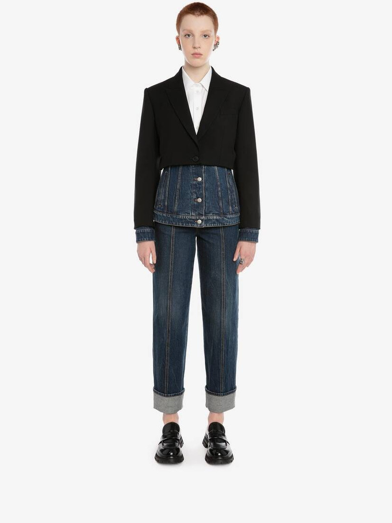Alexander McQueen Wide Leg Denim Trouser in Dark Blue Wash outlook