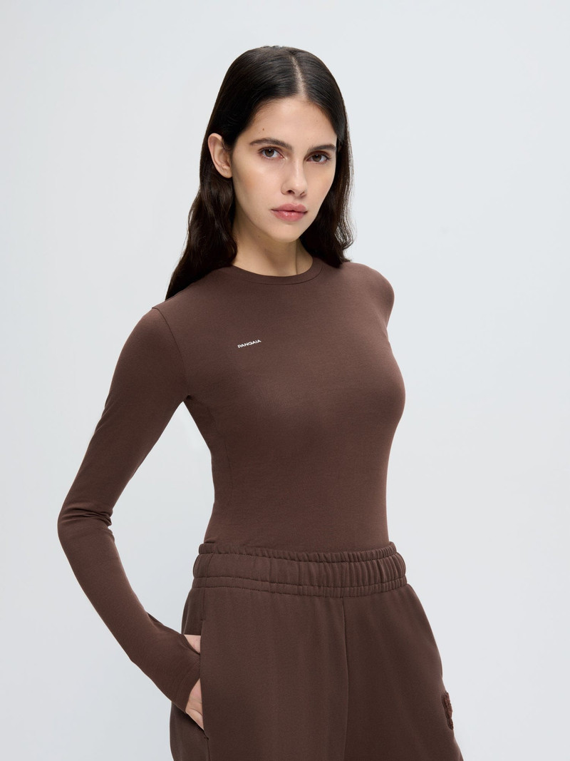 PANGAIA Womens Cotton-Stretch Long-Sleeved Top - Mahogany Brown outlook