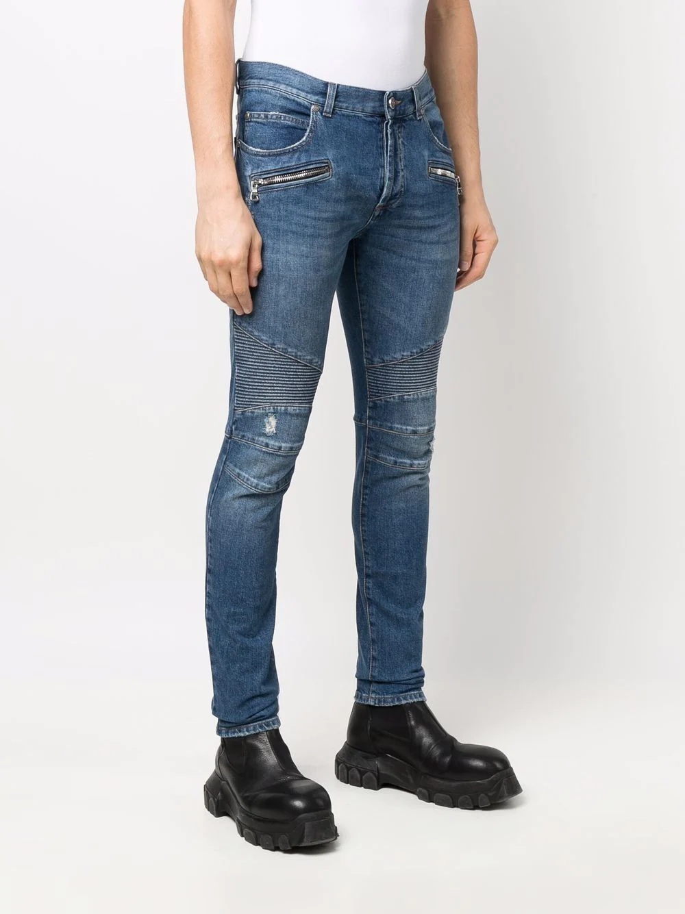 biker ribbed-detail skinny jeans - 3