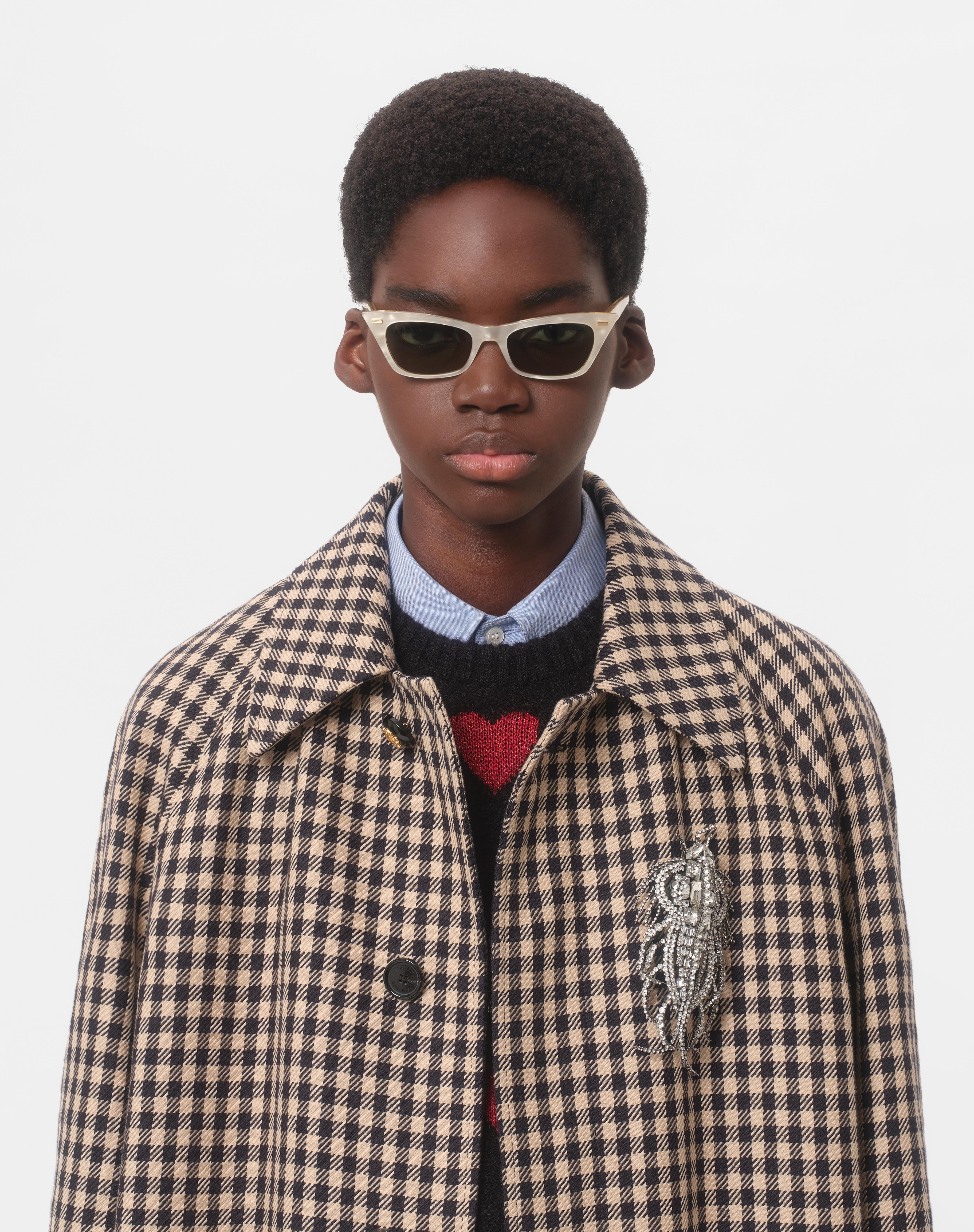 SINGLE-BREASTED COTTON AND WOOL COAT WITH VICHY PATTERN - 3