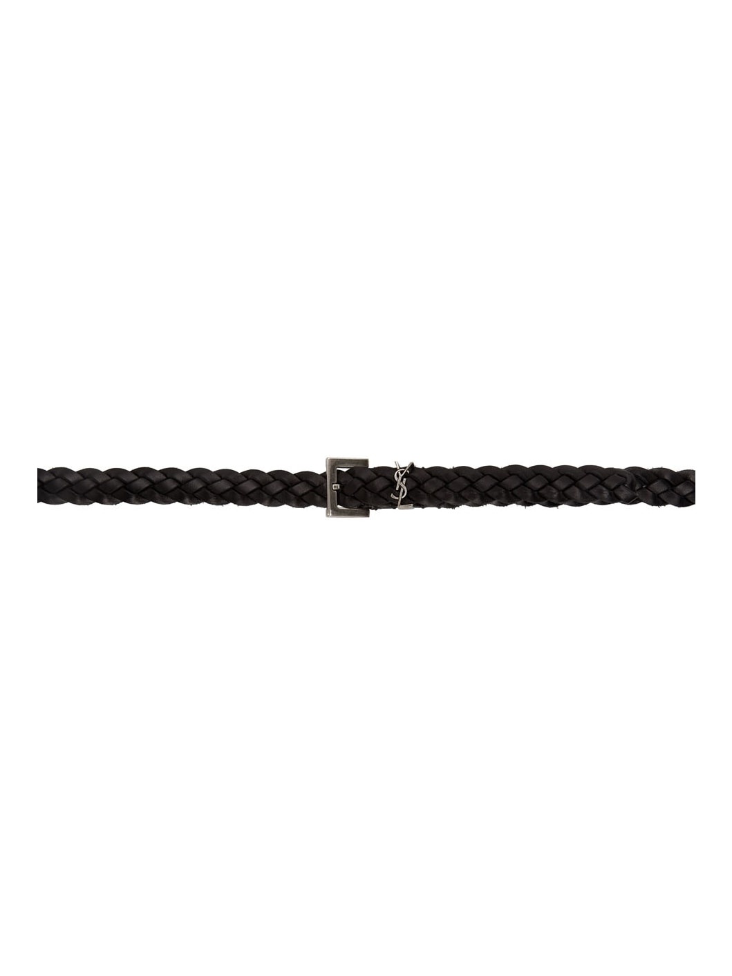 Black Braided Thin Logo Belt - 1
