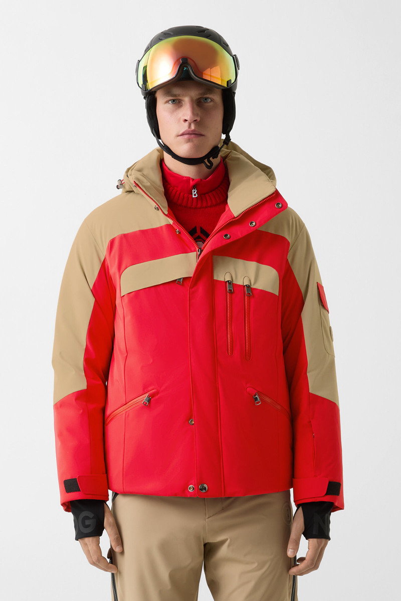 Danjo down ski jacket in Red/beige 2