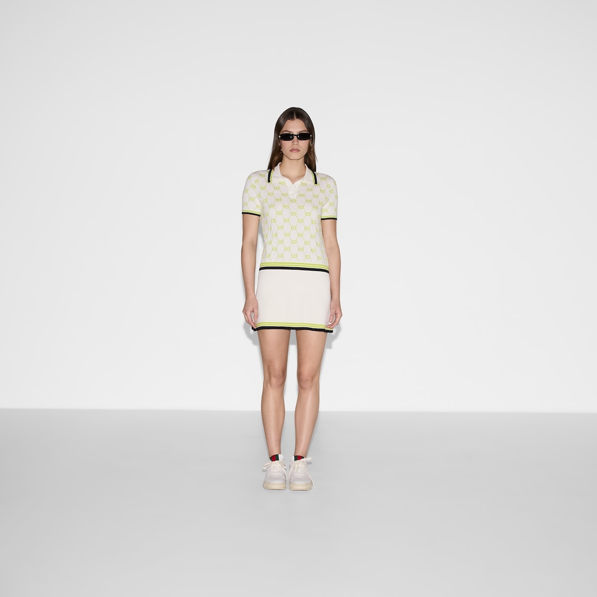 Cotton polo dress with GG intarsia - 2
