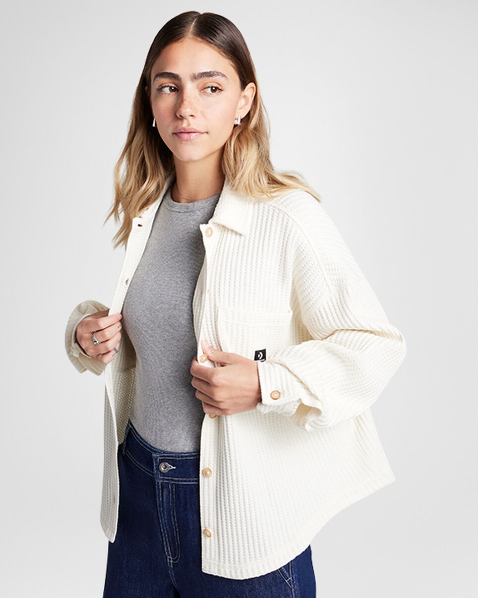 Waffle Knit Button-Down Oversized Shirt - 1