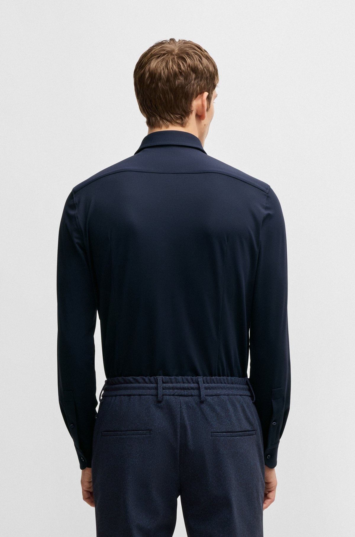 SLIM-FIT SHIRT IN STRUCTURED PERFORMANCE-STRETCH JERSEY - 5