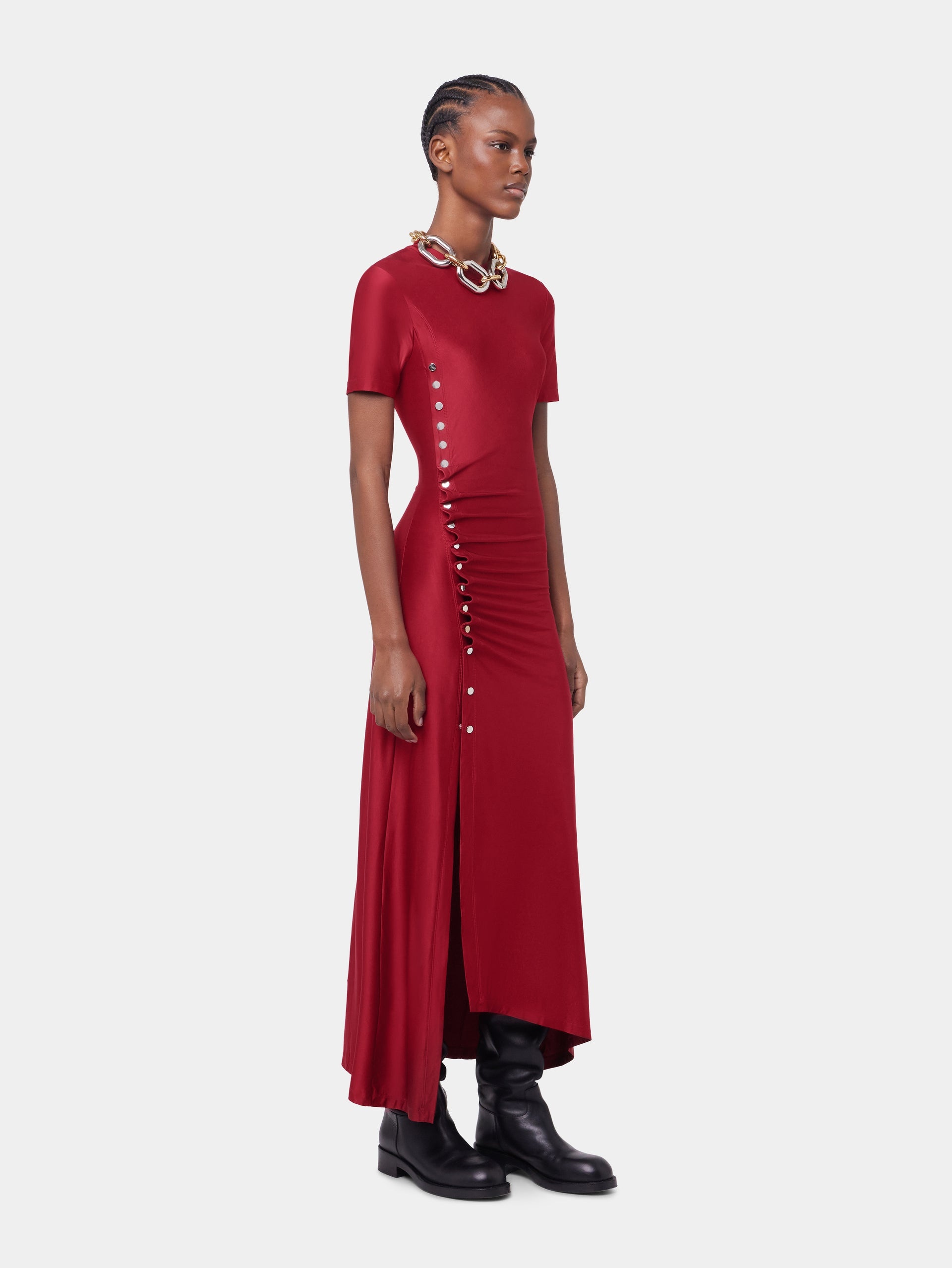 RED LONG DRAPED DRESS IN JERSEY - 3