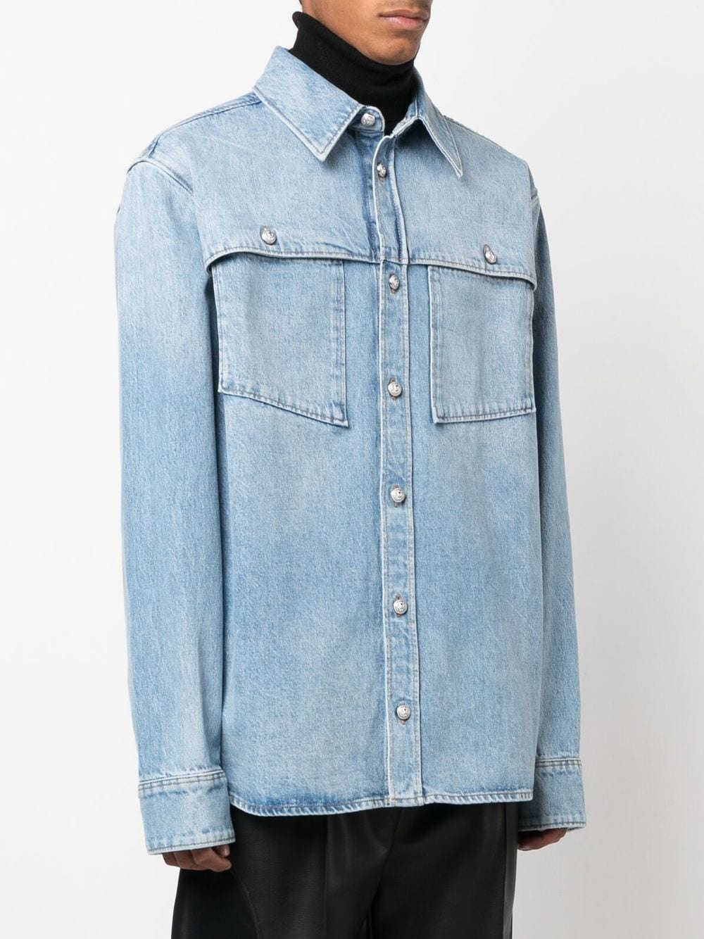 faded denim shirt-jacket - 3
