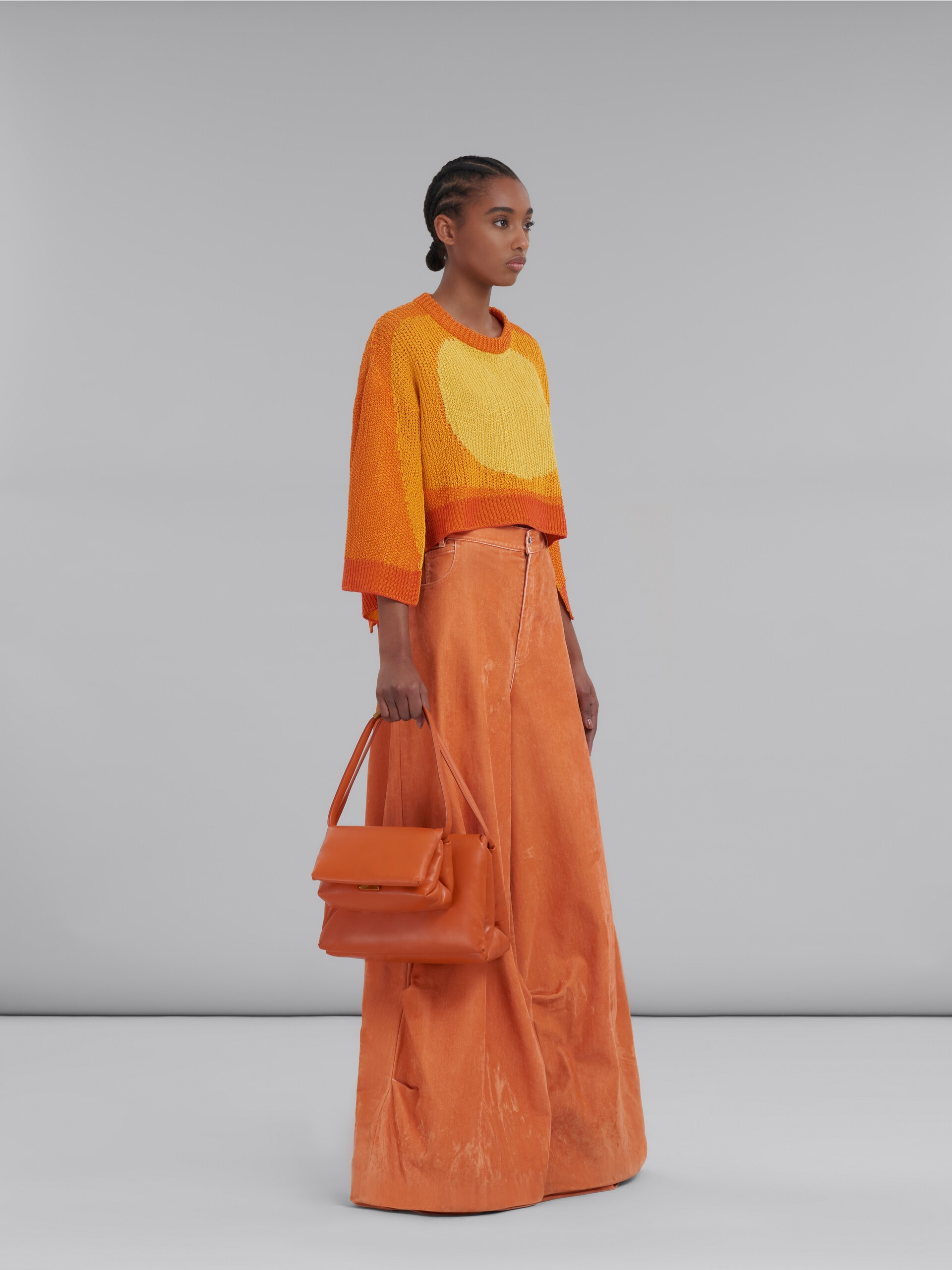 ORANGE FLOCKED DENIM ULTRA-WIDE-LEG TROUSERS - 5