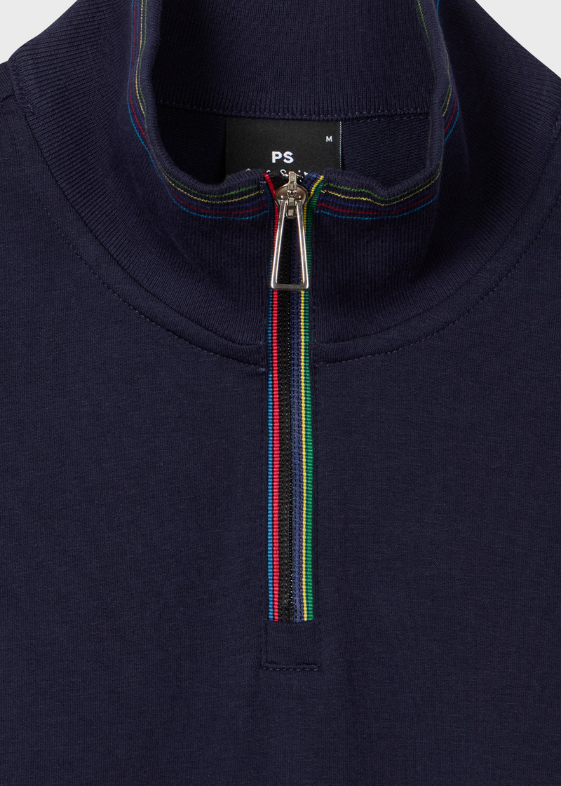 Paul Smith Navy Cotton-Blend 'Sports Stripe' Quarter Zip Sweatshirt outlook