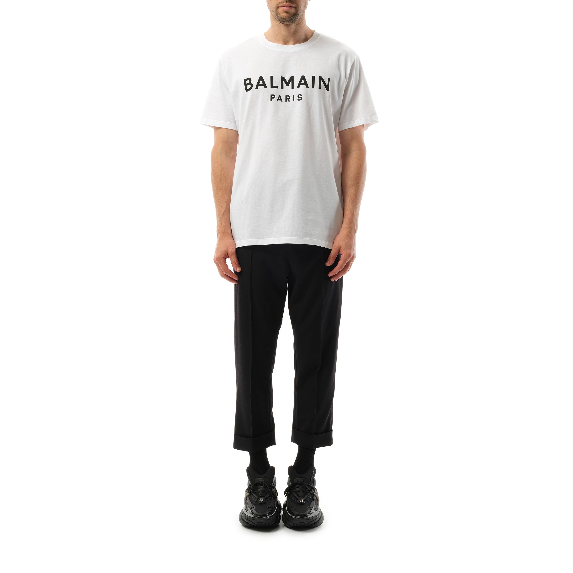 Balmain Print Reg Fit T-Shirt in White/Black - 4