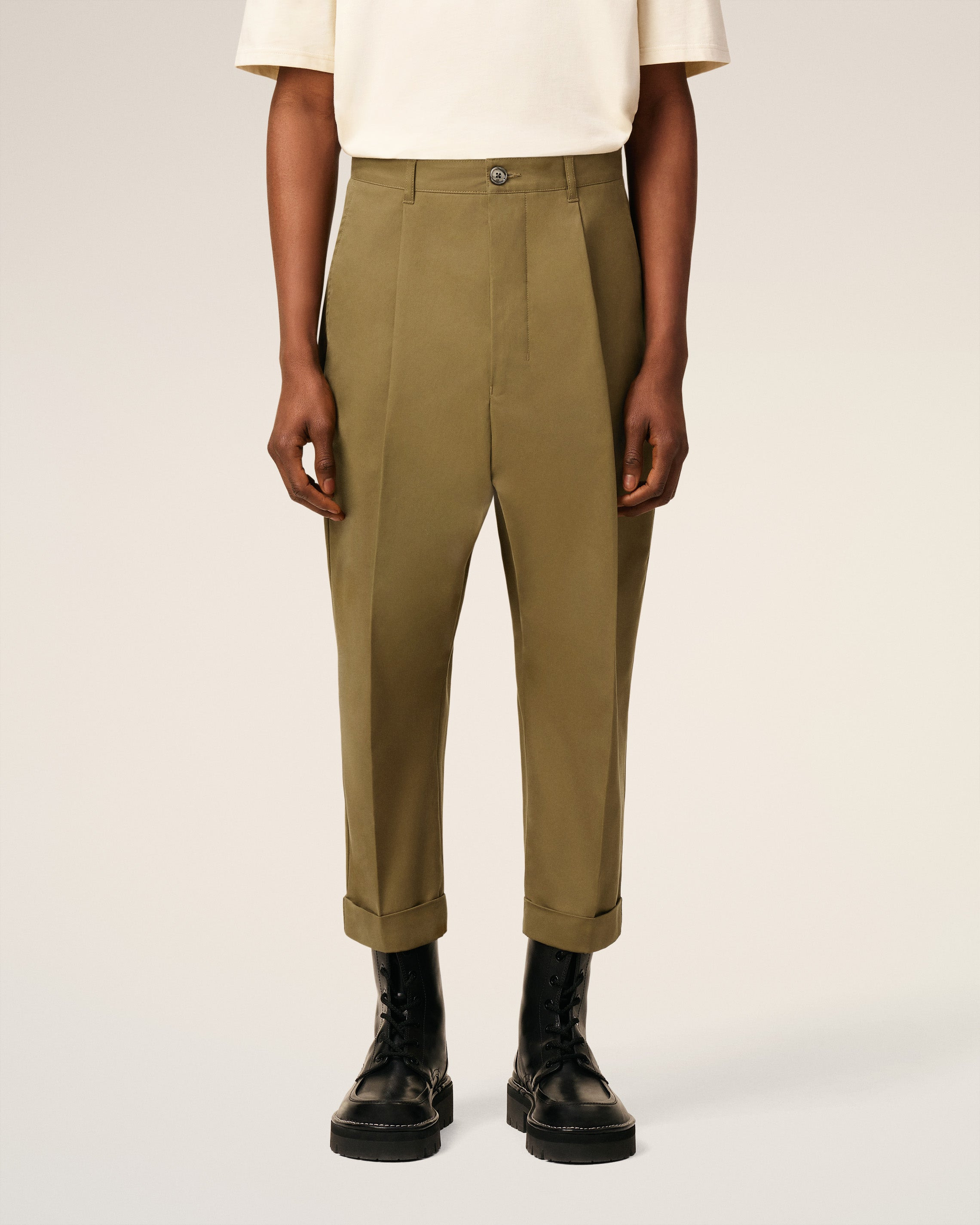 GREEN COTTON CARROT OVERSIZED TROUSERS - 6
