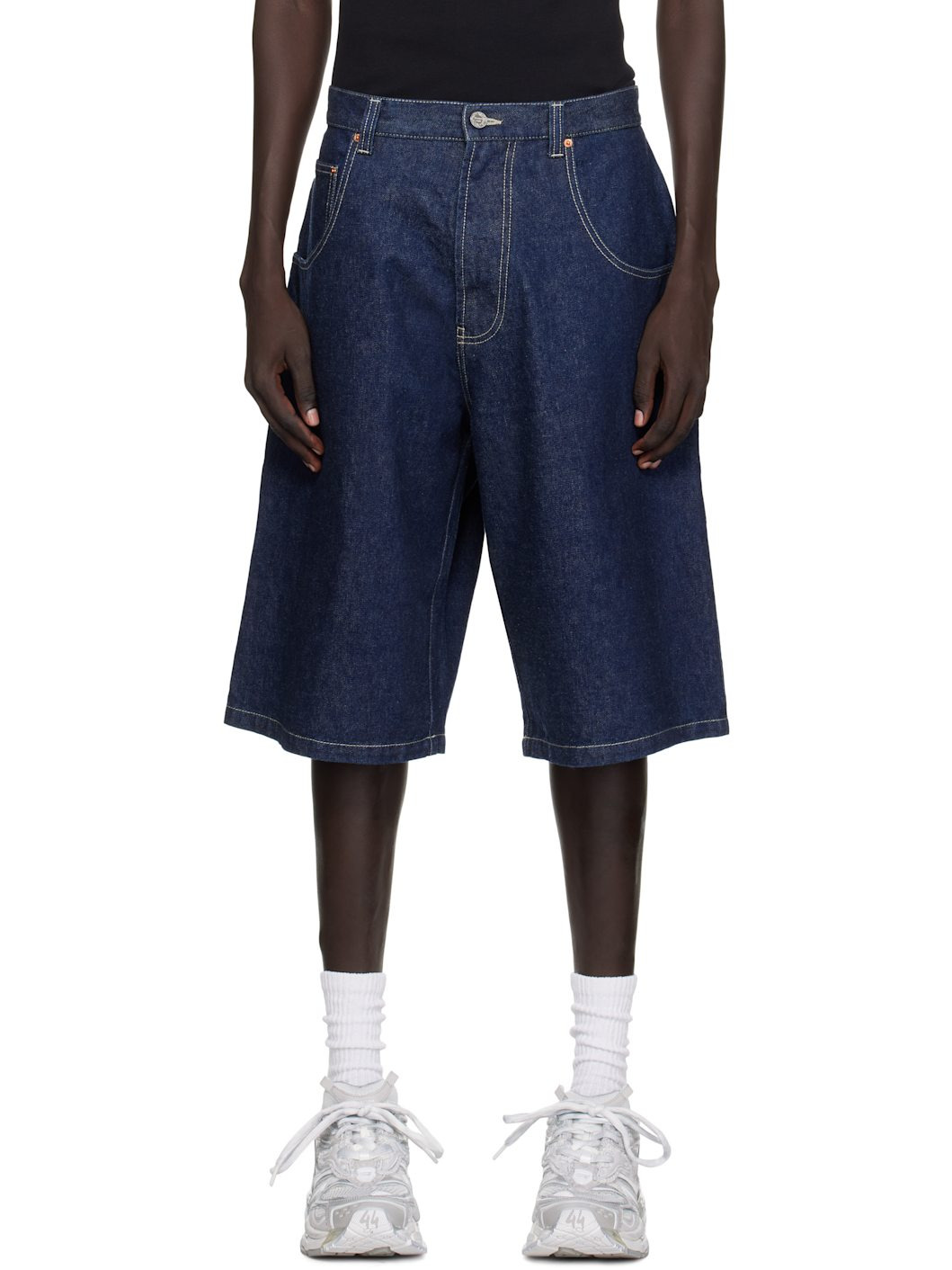 Navy Hip-Hop Denim Shorts - 1
