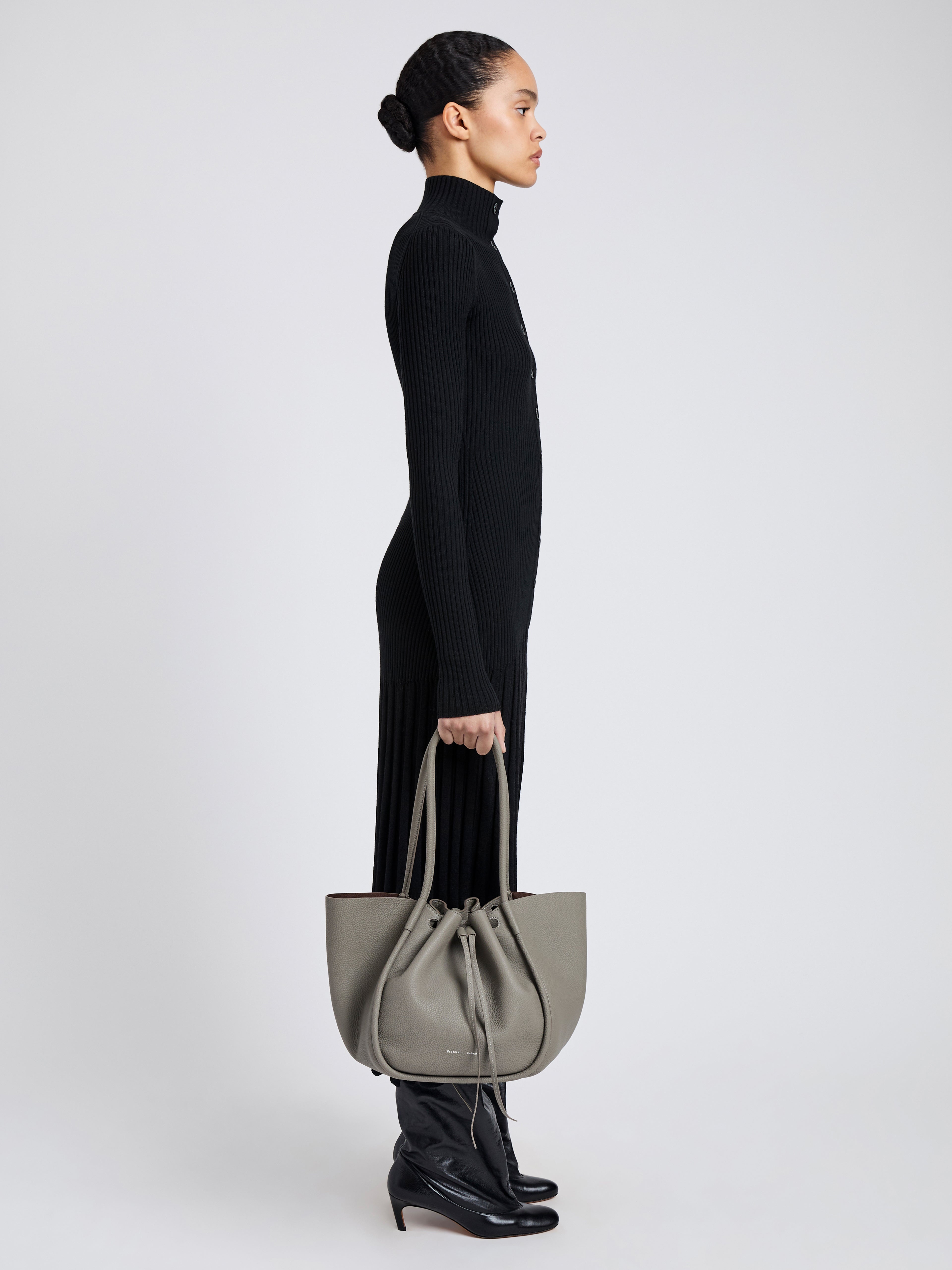 Large Ruched Tote in Soft Pebbled Calf - 6