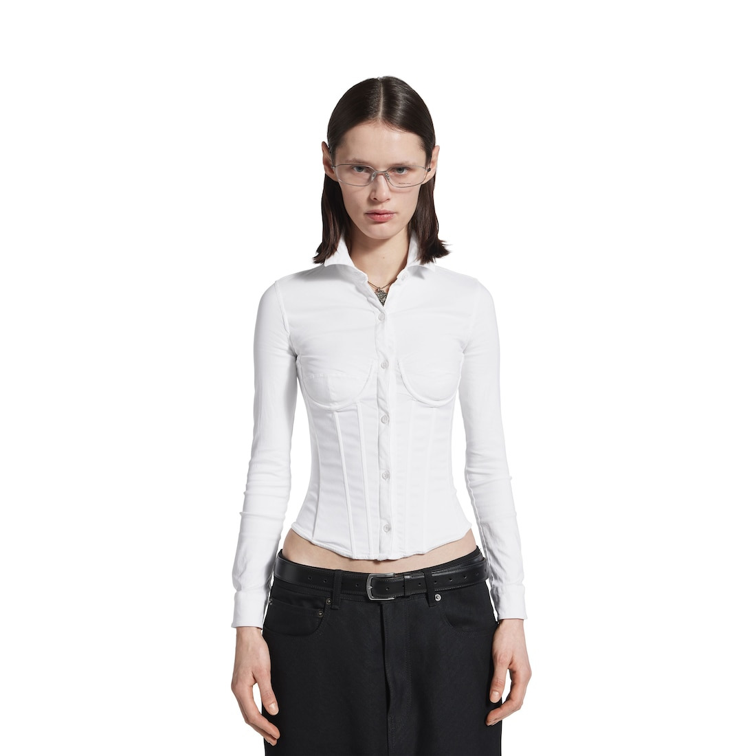 Women's Corseted Shirt in White - 5