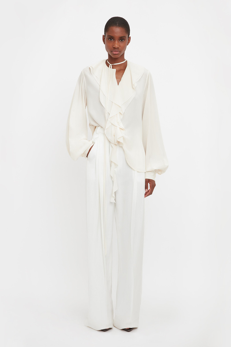 Victoria Beckham Wide Leg Trouser In White outlook