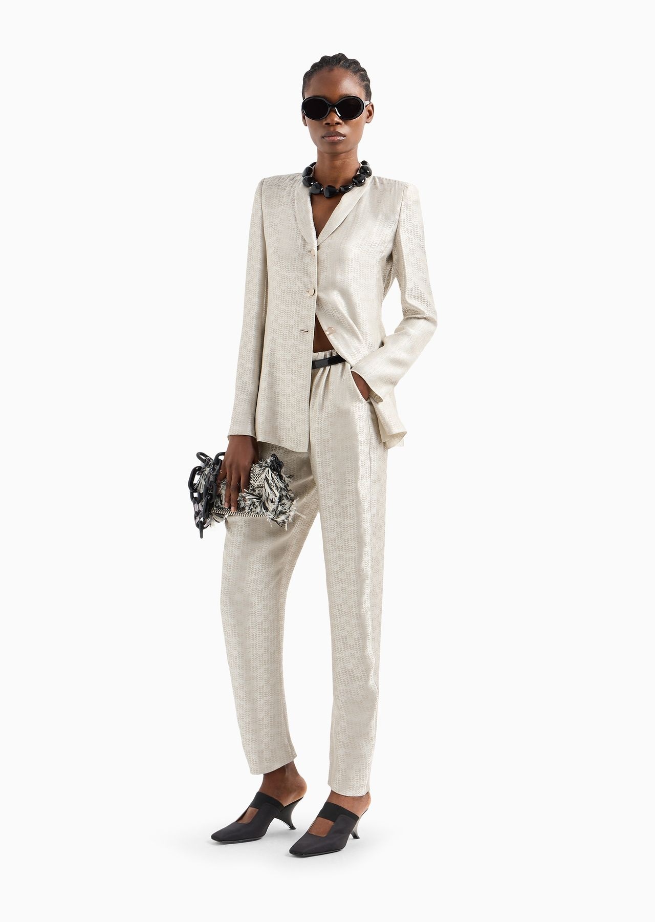 Chevron-motif viscose crêpe jacket with an opening at the back - 4