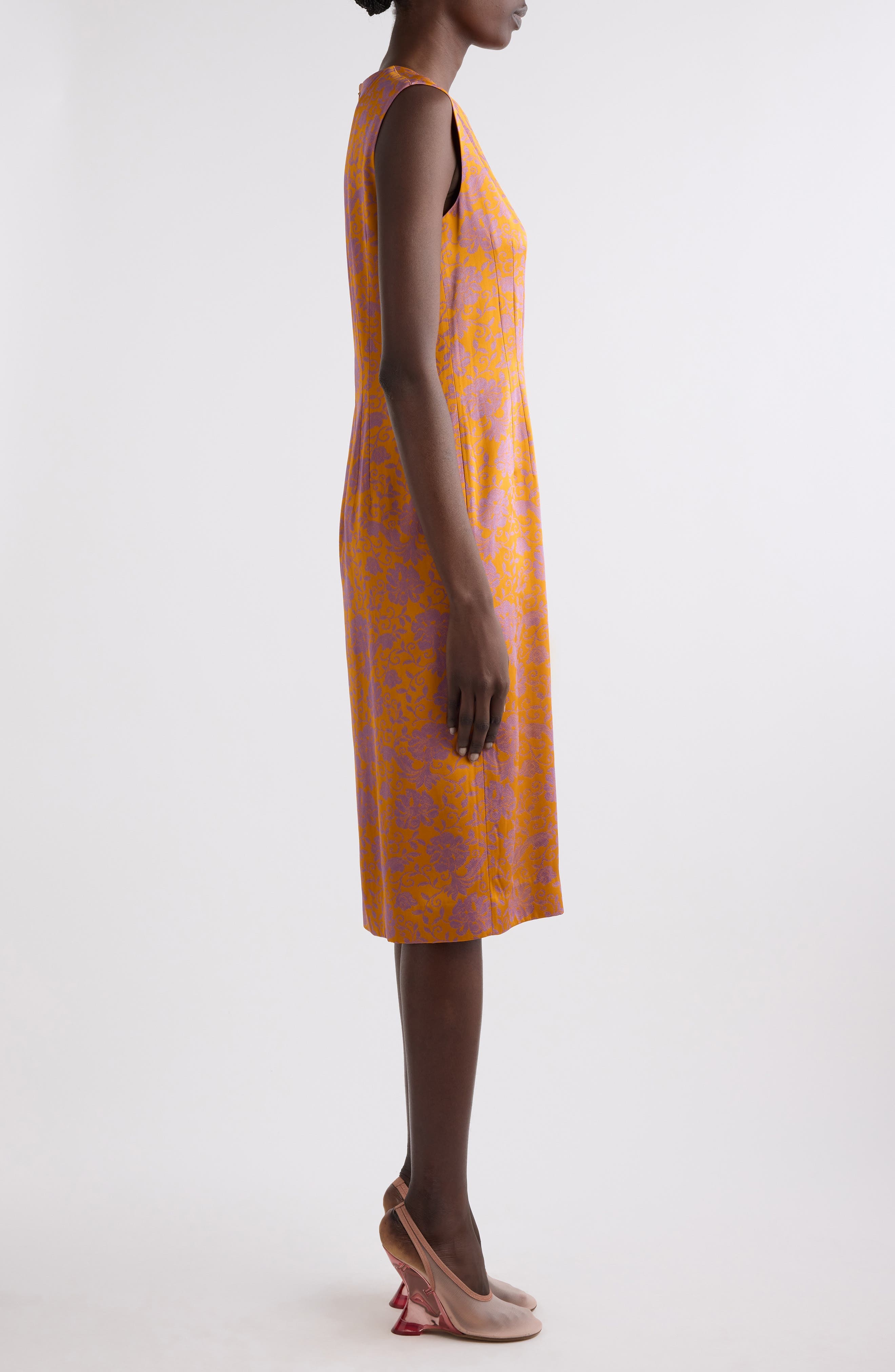 Dries Van Noten Delina Floral Sleeveless Satin Sheath Dress in Mandarin at Nordstrom - 3