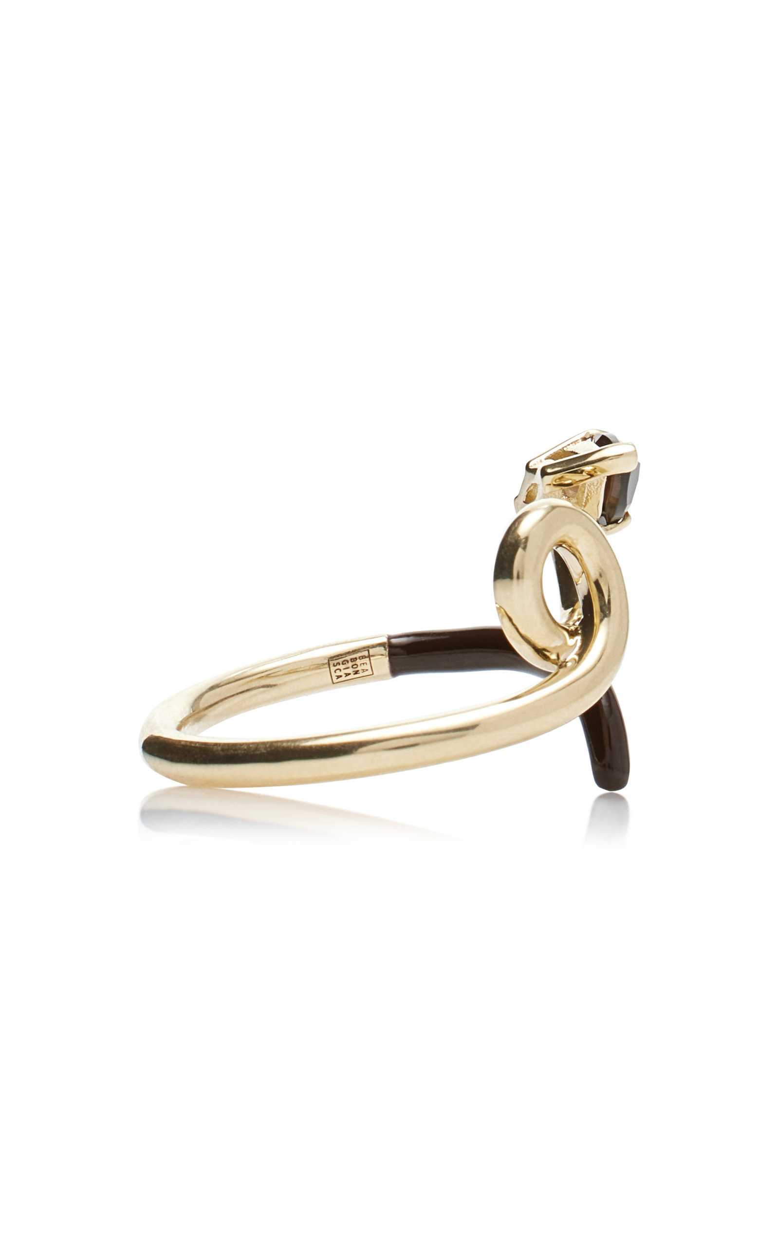 Half 9K Gold, Quartz, And Enamel Ring brown - 6