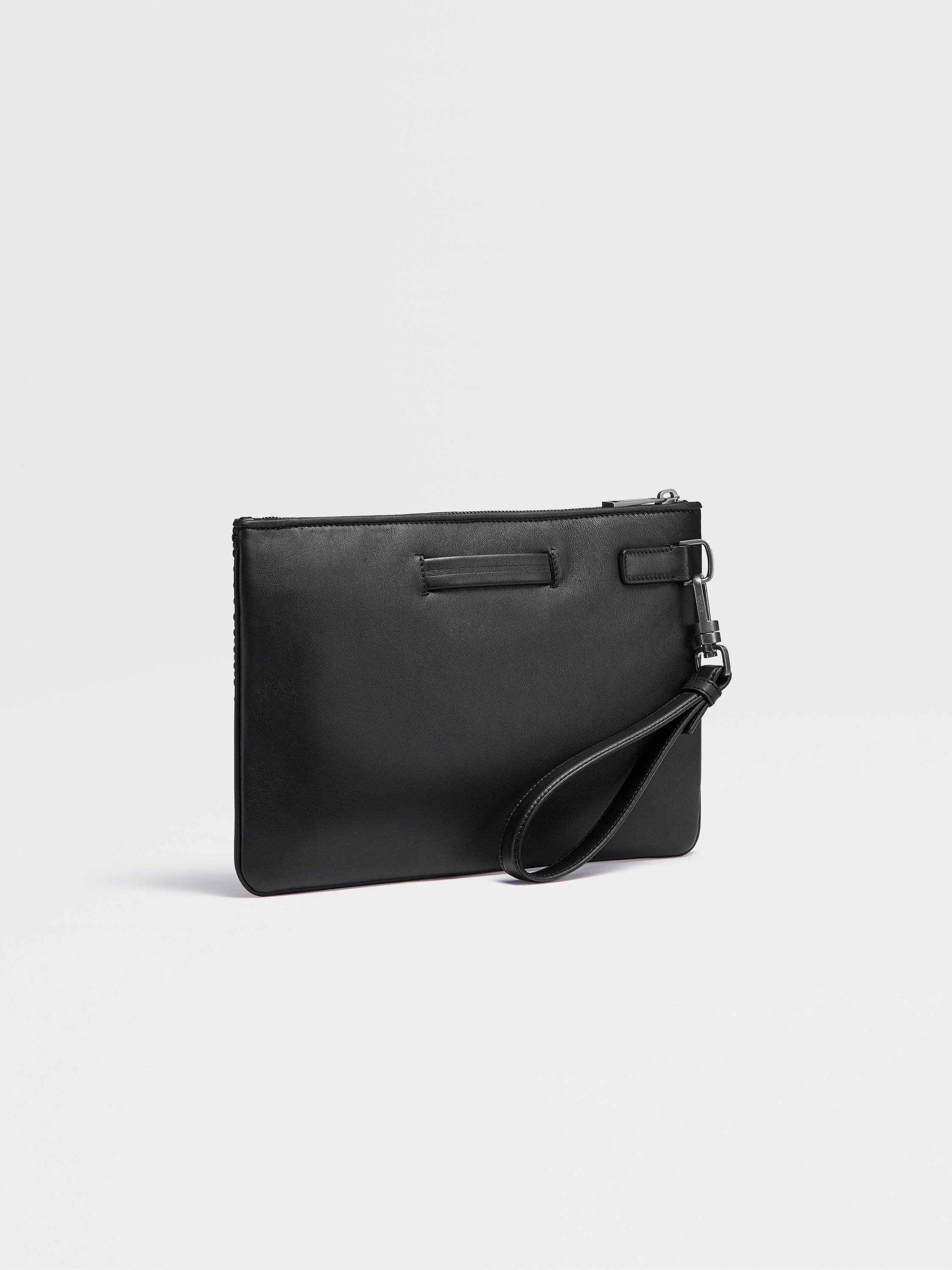 BLACK PELLETESSUTA™ LEATHER POUCH - 3