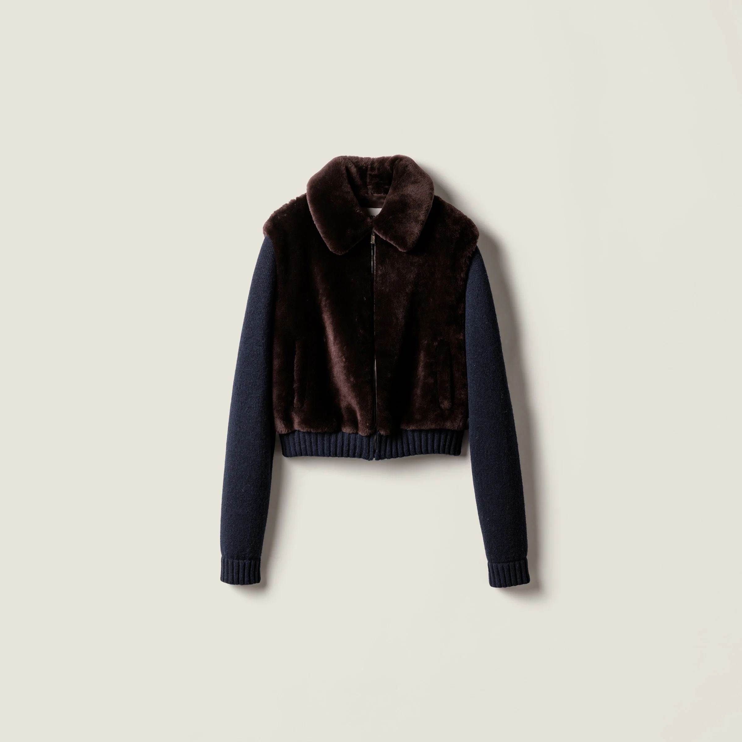 Shearling and knit blouson jacket - 1
