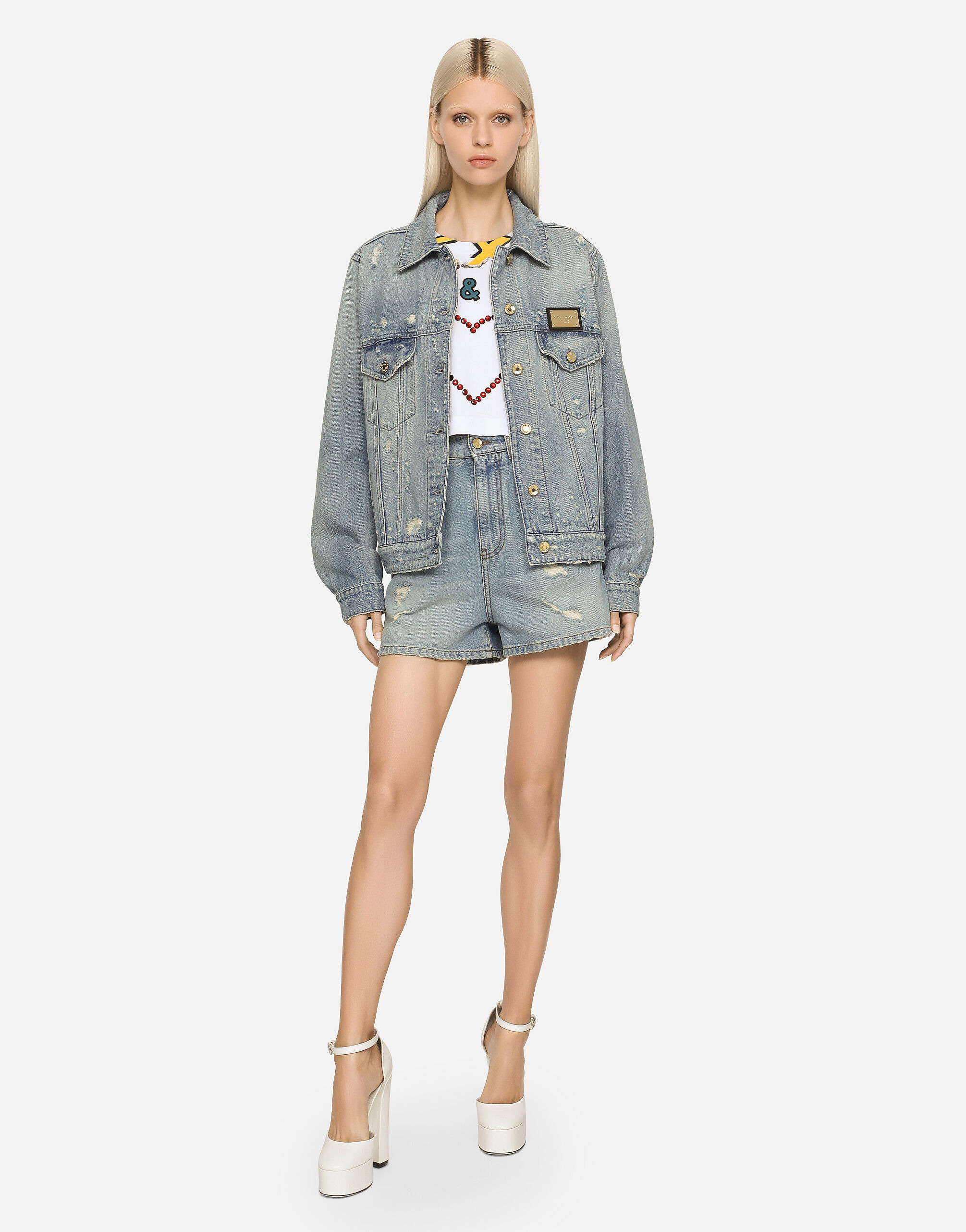 High-waisted denim shorts - 2
