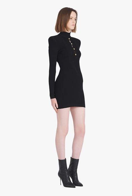 Short black knit bib-front eco-designed dress - 7