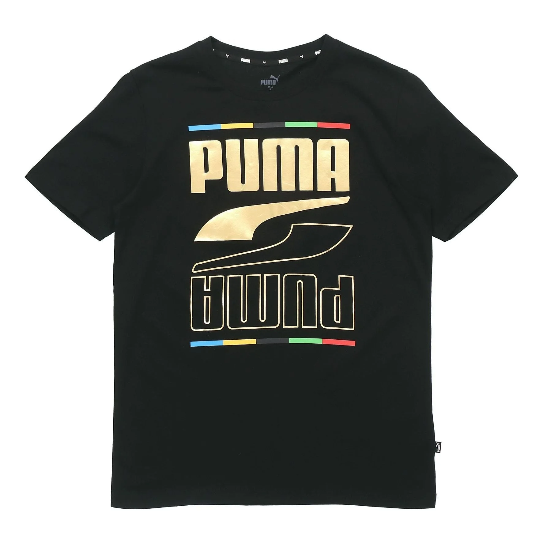 PUMA Bronzing Large Logo Printing Short Sleeve Black 586589-01 - 1