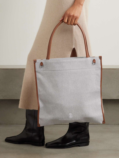 Brunello Cucinelli Leather-trimmed canvas tote outlook