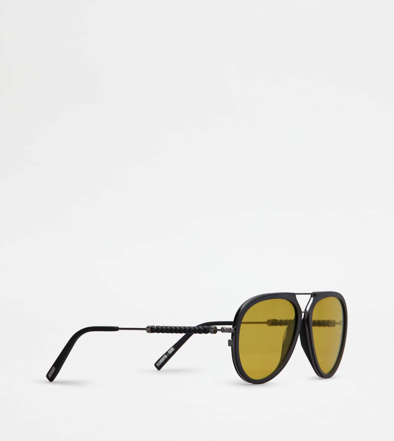 SUNGLASSES WITH TEMPLES IN LEATHER - GREY 3