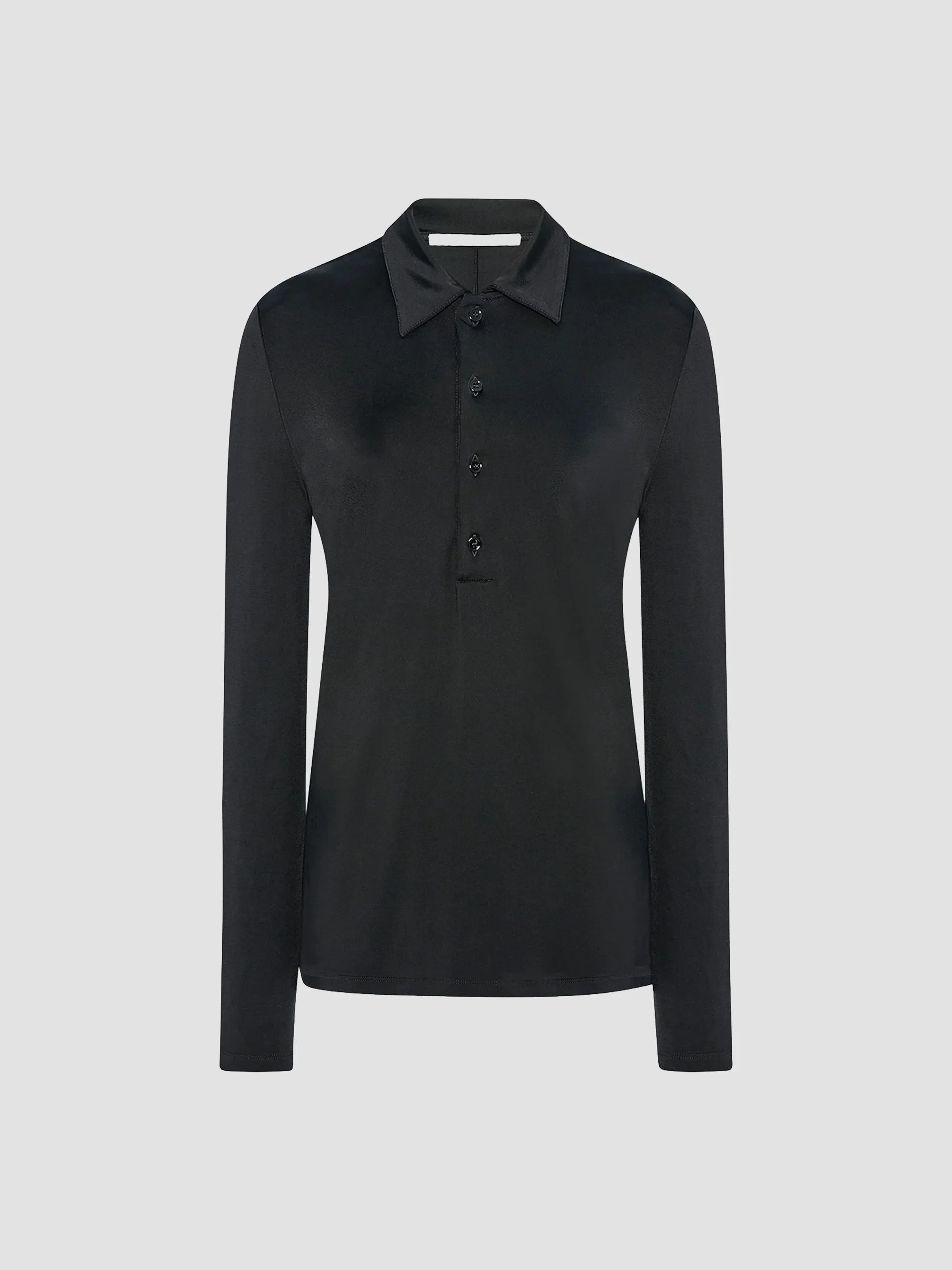 Women's Fluid Long Sleeve Polo Top - Black - 1
