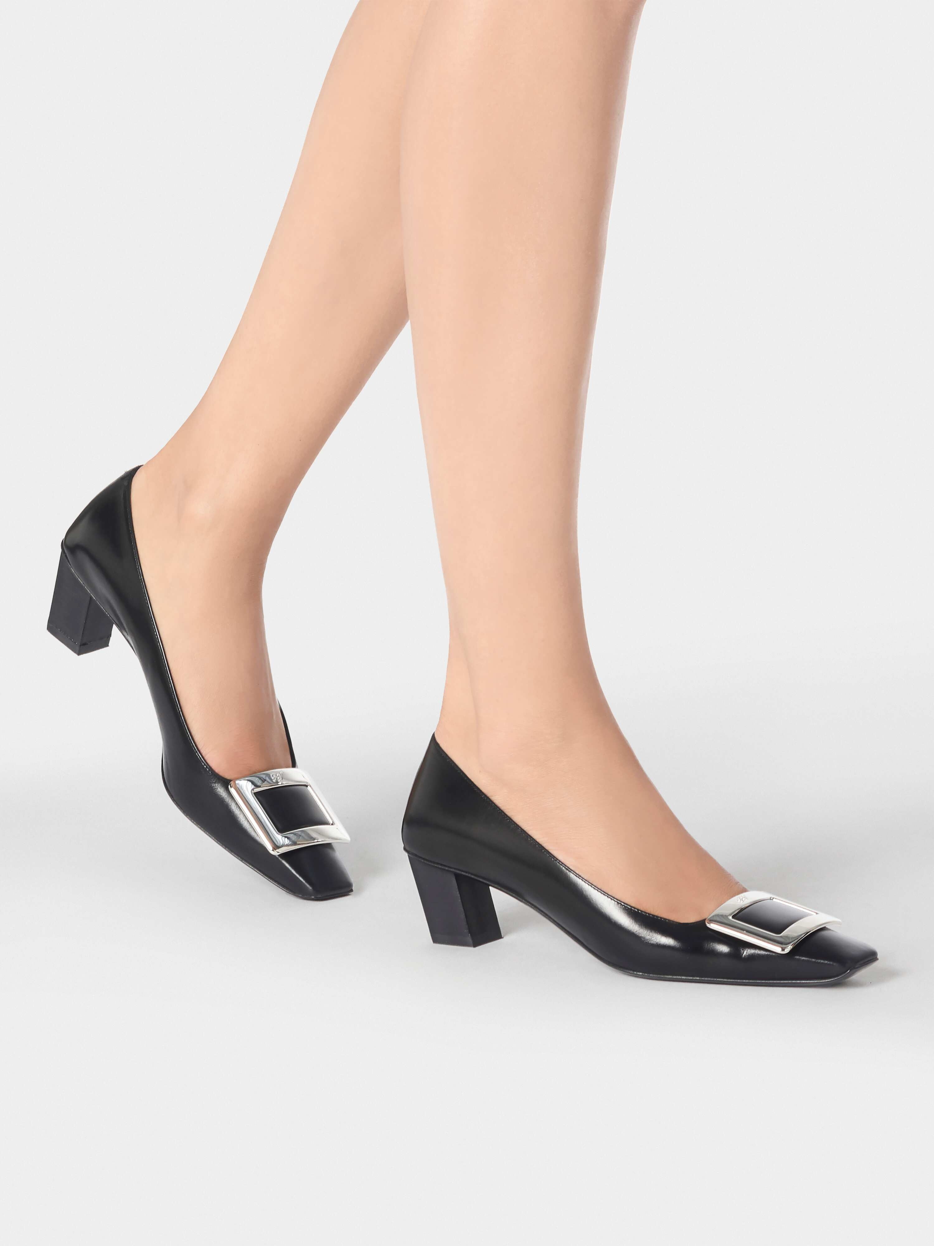 Belle Vivier Metal Buckle Pumps in Leather - 8