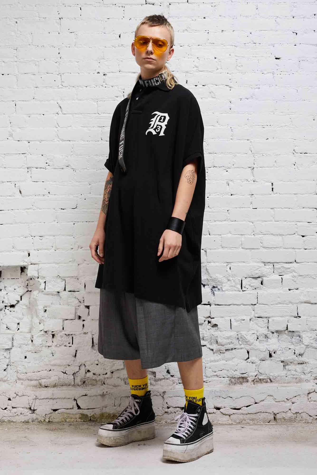 OVERSIZED LOGO POLO SHIRTDRESS - BLACK - 1