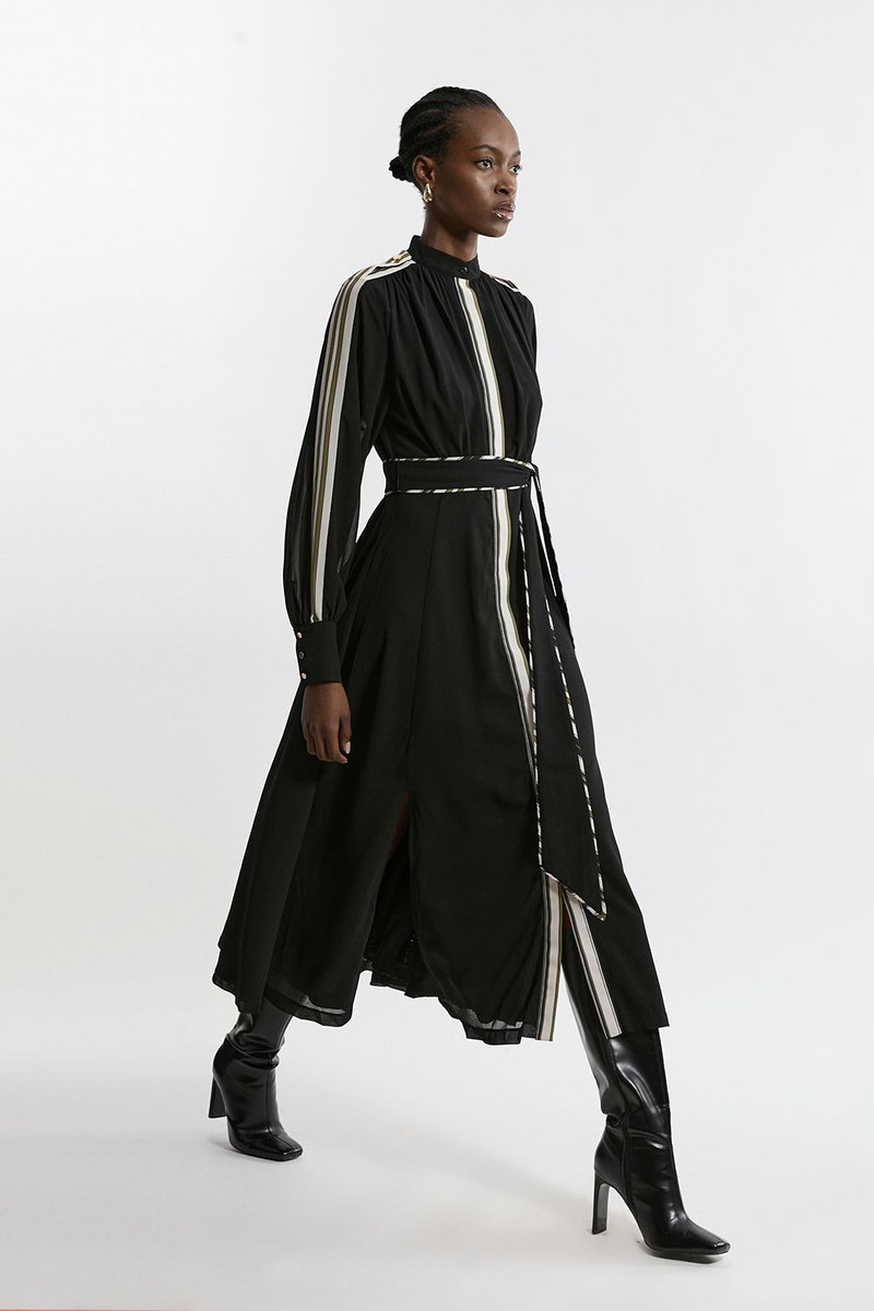 Military Mono Stripe Balloon Sleeve Maxi Dress 1