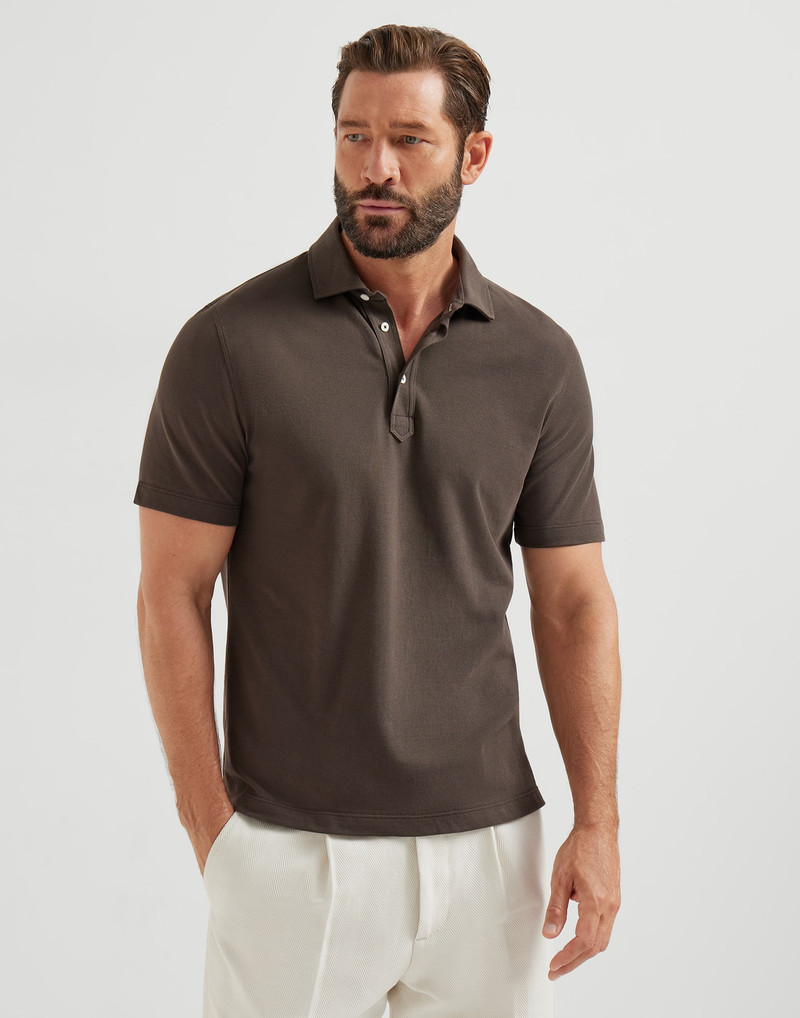 Cotton piqué polo with shirt-style collar 1