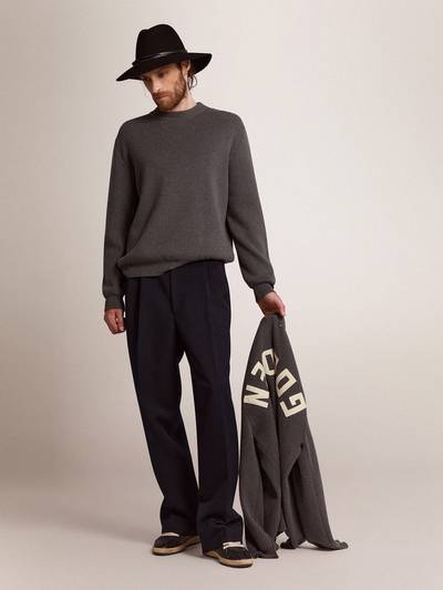 Golden Goose Men's round-neck sweater in dark gray cotton with logo on the back outlook