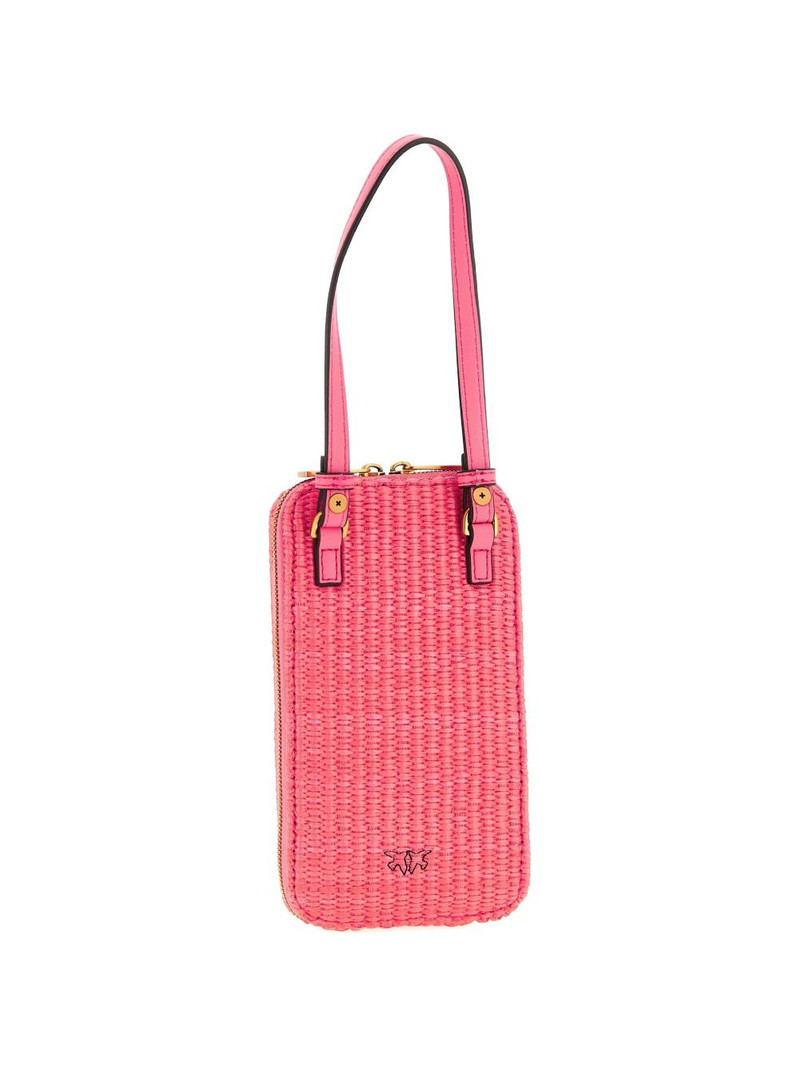 PINKO Love Birds Diamond braided raffia smartphone holder outlook