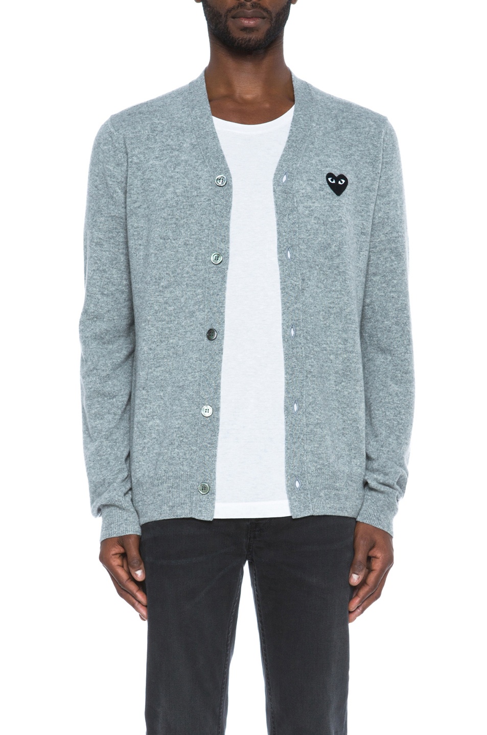 Lambswool Cardigan with Black Emblem - 1