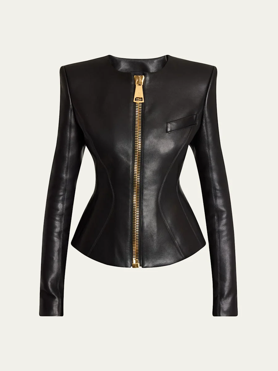 Fitted Lambskin Leather Jacket - 1
