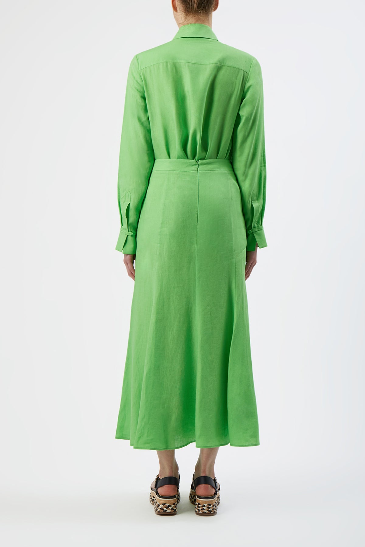 Cruz Shirt in Fluorescent Green Aloe Linen - 5