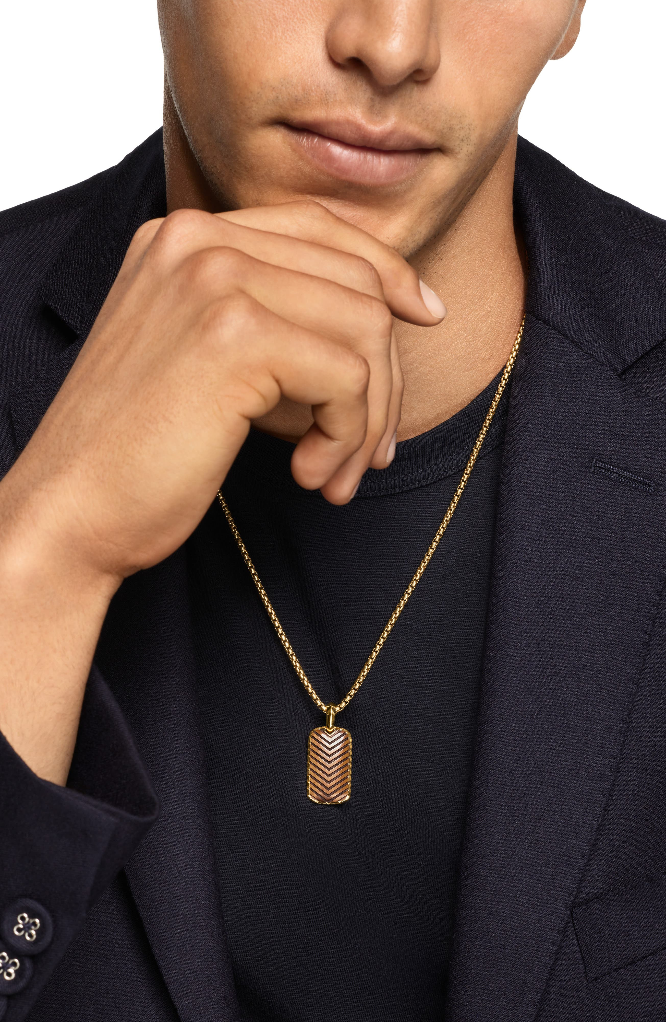 David Yurman Men's Chevron Tag in 18K Yellow Gold with Tiger's Eye, 27mm at Nordstrom - 2