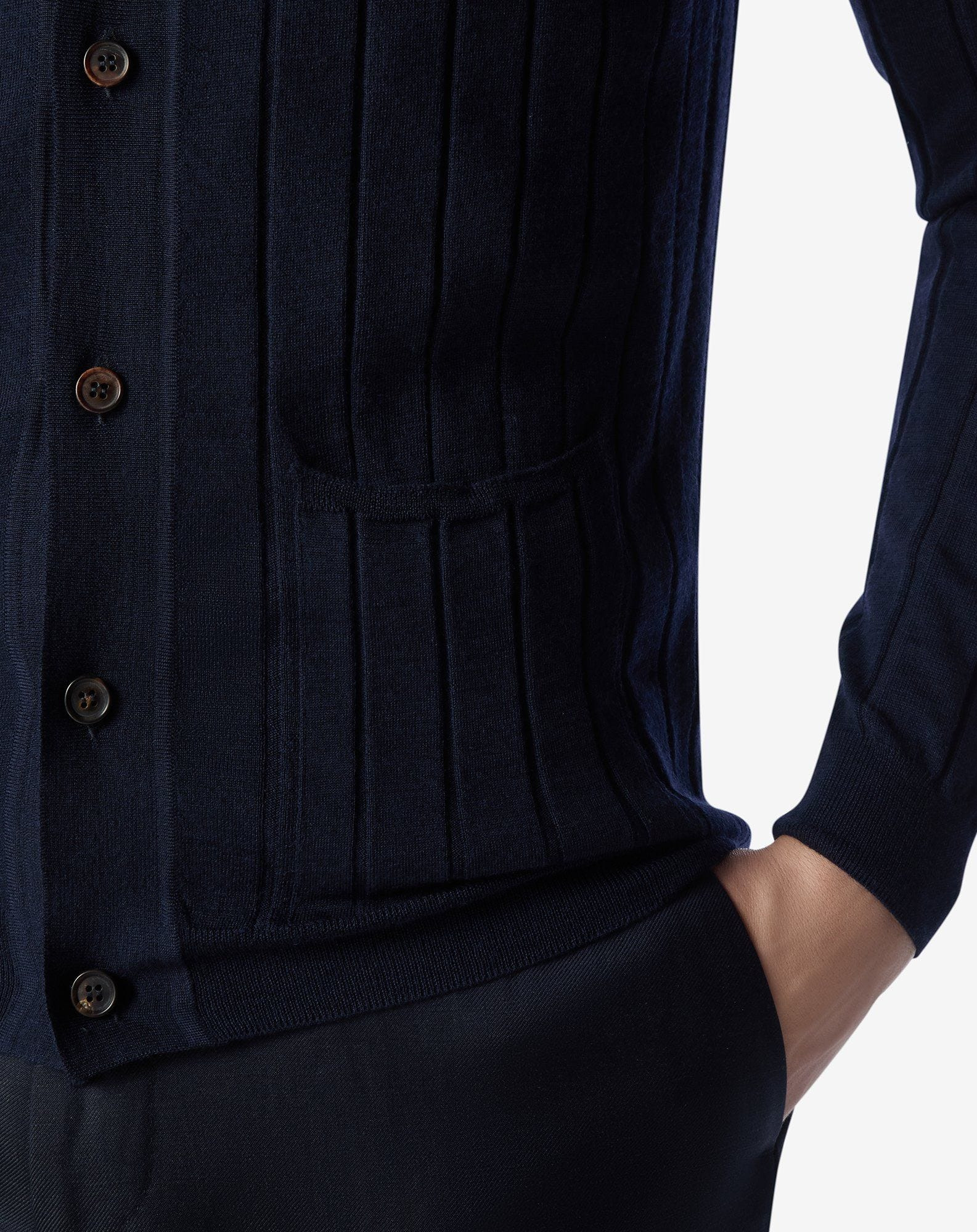 Navy blue ultra fine wool cardigan - 3