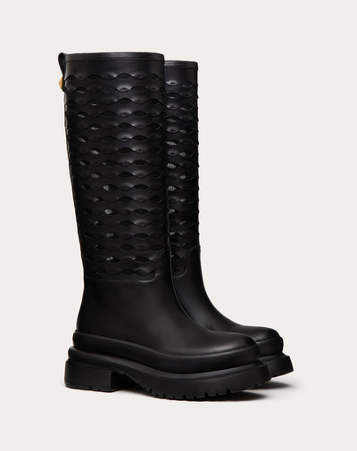 Valentino ROMAN STUD CALFSKIN BOOT WITH WAVE EMBROIDERY 50MM outlook