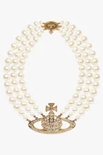 THREE ROW PEARL BAS RELIEF CHOKER | WHITE/GOLD - 1